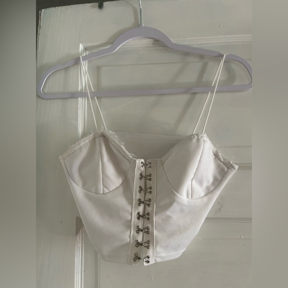 white clip up crop top
